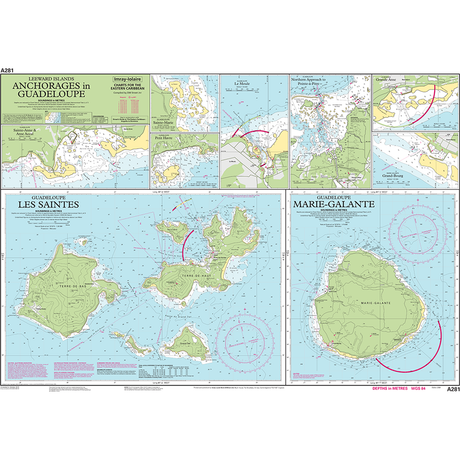 Imray Chart A281: Anchorages in Guadeloupe, Les Saintes and Marie-Galante by Imray details anchorages, depth contours, navigation aids, and coastal features for these islands. Part of the renowned Imray Caribbean chart series.