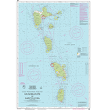 Imray Chart A4: Guadeloupe to St Lucia by Imray offers detailed nautical charting with navigation marks, water depths, labels, and red circles on key points—ideal for small craft navigation in the Caribbean.