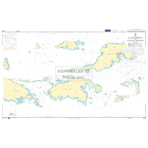 Product image of Admiralty Chart 2005 | Road Harbour to Capella Islands, featuring navigational markings, depth soundings, and coastal features, essential for safe marine navigation. It could be displayed as an art piece or used for navigation on a boat or ship.
