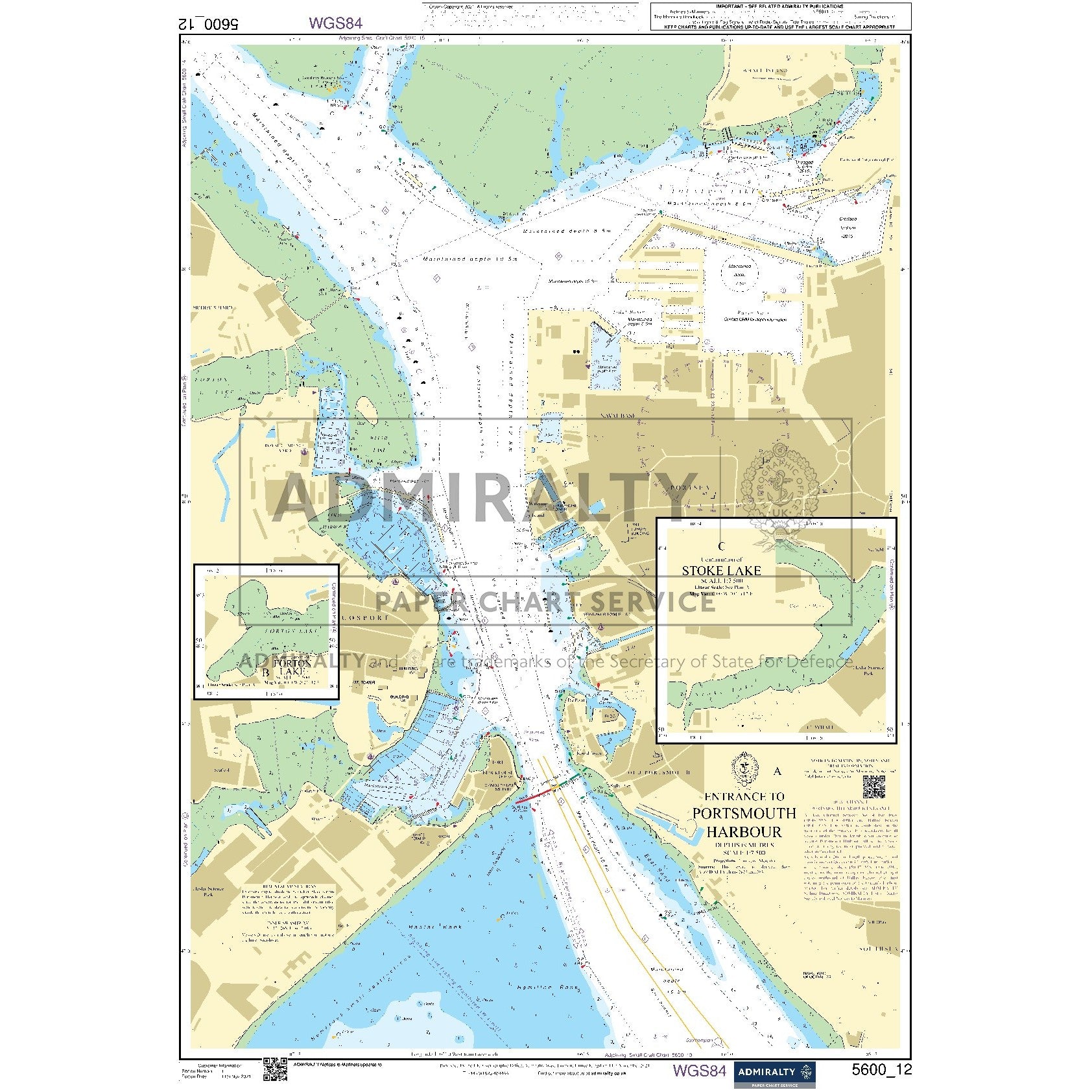Nautical chart 5600_12 Entrance to Portsmouth Harbour in the Solent with 3 panels