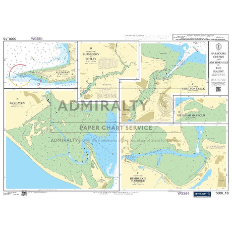 Nautical chart 5600_18 Harbours, Creeks and Anchorages in the Solent with 6 panels