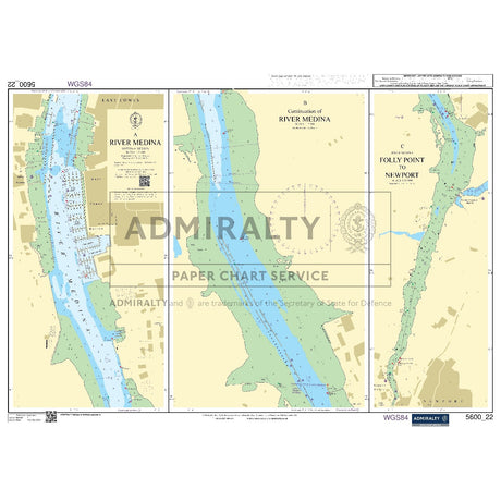 Nautical chart 5600_22 River Medina in the Solent with 3 panels