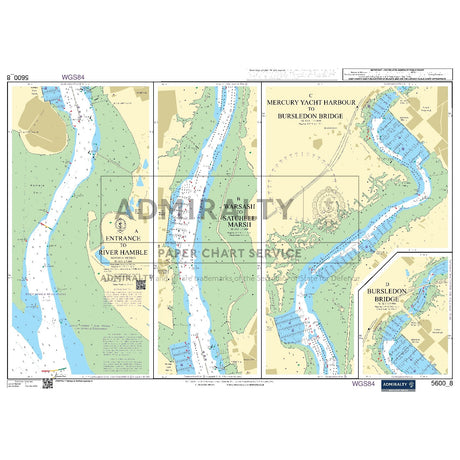 Nautical chart 5600_8 River Hamble in the Solent with 4 panels