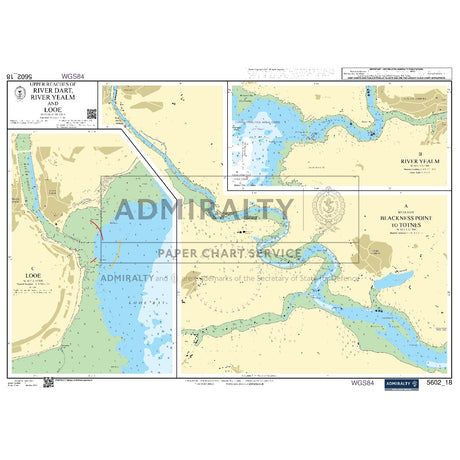 Nautical chart 5602_18 Upper Reaches of River Dart, River Yealm and Looe in South Devon with 3 panels
