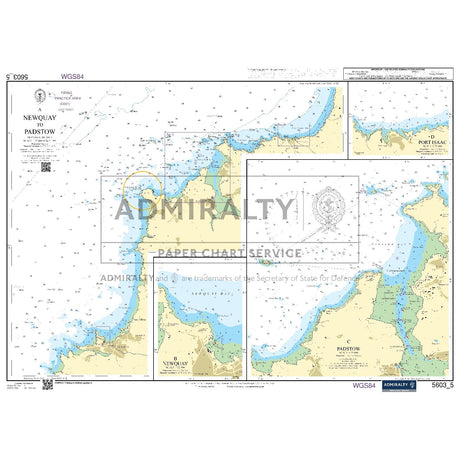 Nautical chart 5603_5 Newquay to Padstow on the Cornish coast with 4 panels