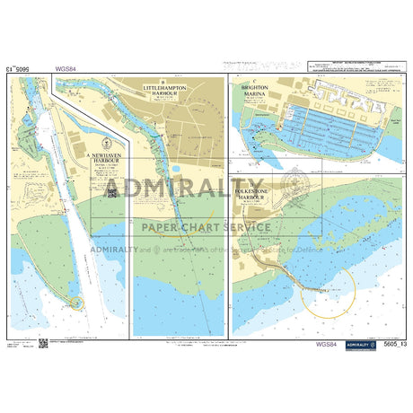 Nautical chart 5605_13 Newhaven, Littlehampton, Brighton Marina and Folkestone with 4 panels