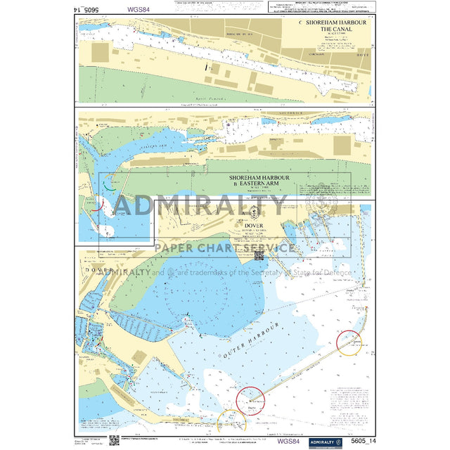 Nautical chart 5605_14 Dover and Shoreham with 3 panels