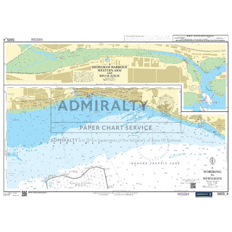 Nautical chart 5605_4 Worthing to Newhaven on the Sussex coast with 2 panels