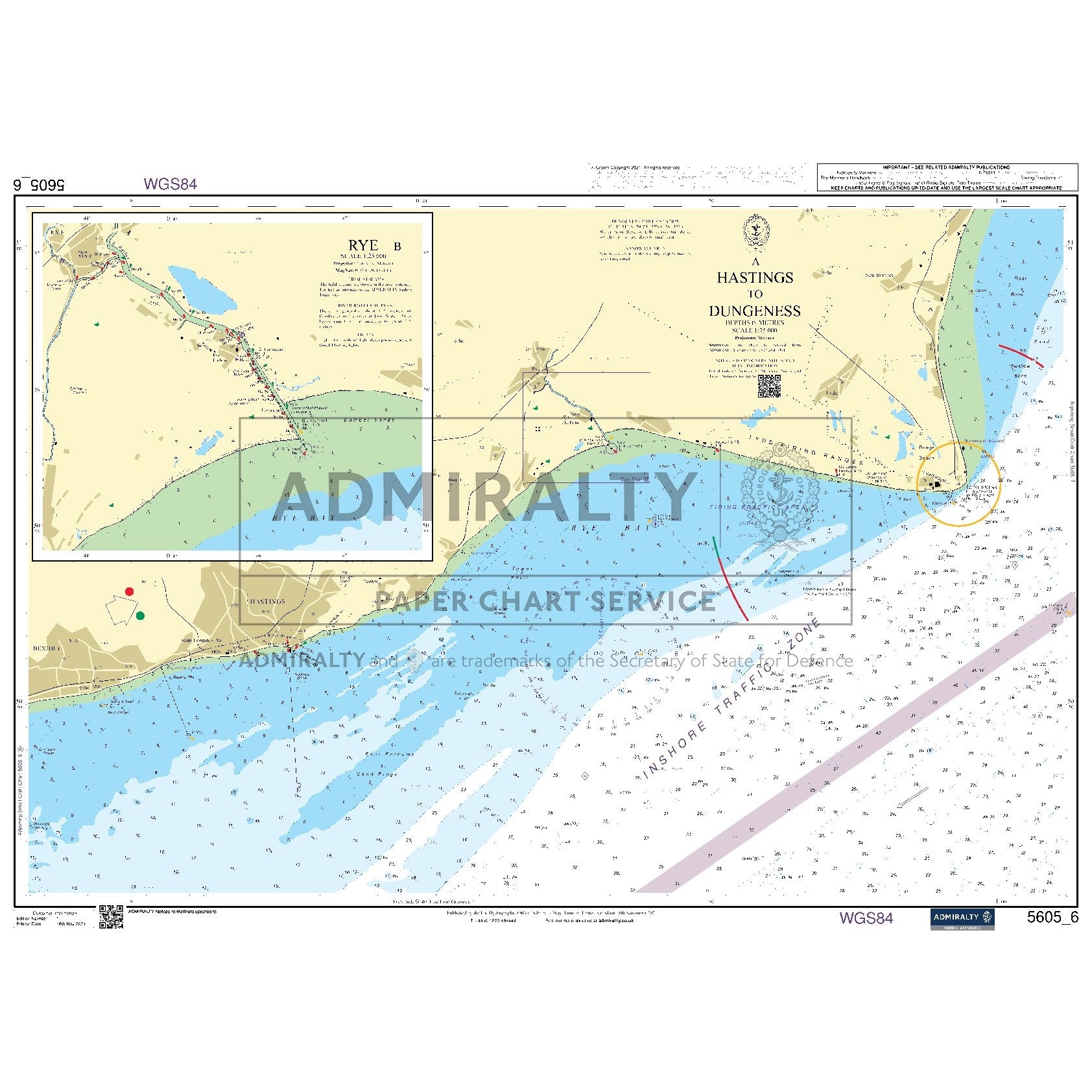 Nautical chart 5605_6 Hastings to Dungeness on the Kent coast with 2 panels
