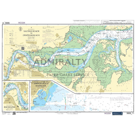 Nautical chart 5606_11 Saltpan Reach to Chatham Reach on the River Medway with 3 panels