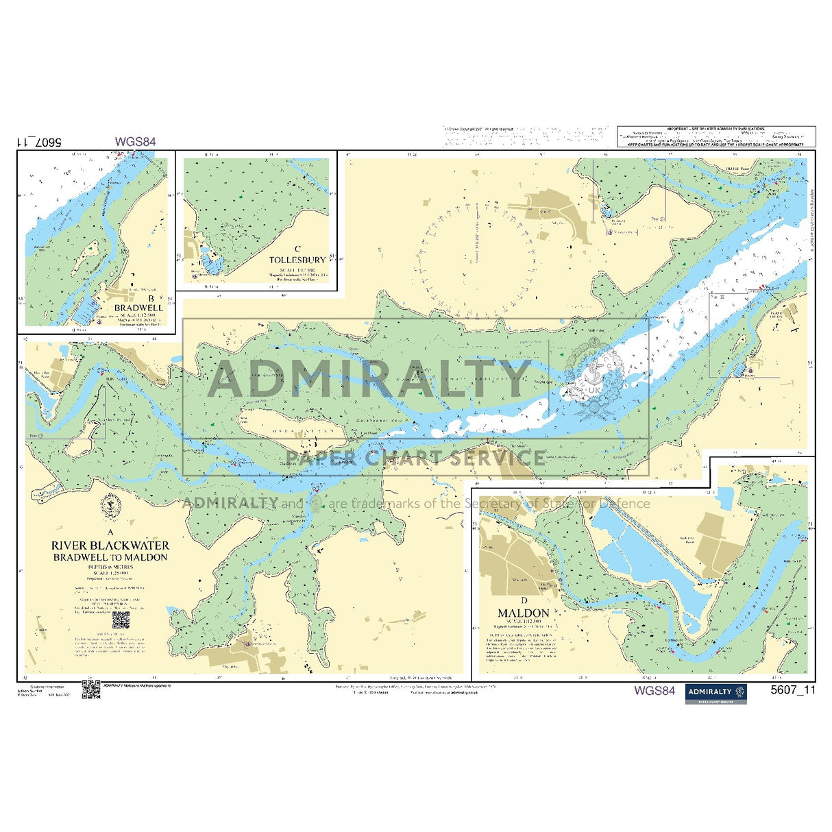 Nautical chart 5607_11 River Blackwater on the Essex coast with 4 panels