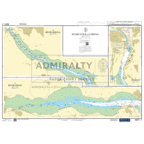 Nautical chart 5607_7 Rivers Stour and Orwell on the Essex coast with 3 panels