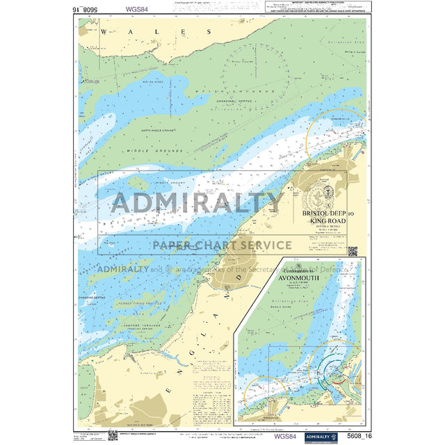 Nautical chart 5608_16 Bristol Deep to King Road in the Bristol Channel with 2 panels
