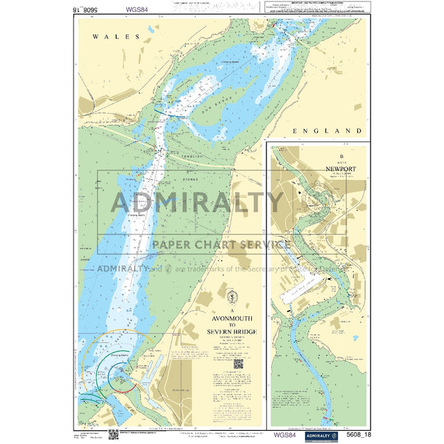 Nautical chart 5608_18 Avonmouth to Severn Bridge and Newport in the Bristol Channel with 2 panels
