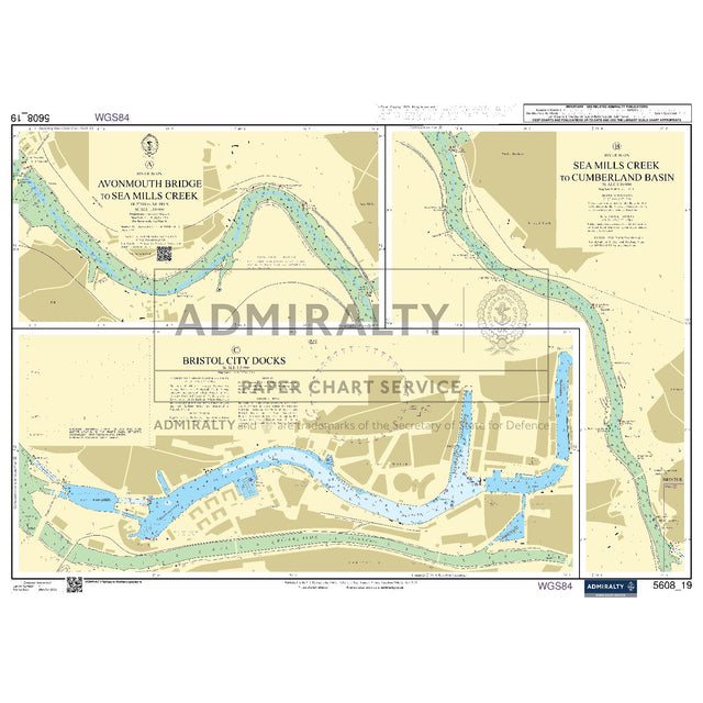 Nautical chart 5608_19 Avonmouth Bridge to Sea Mills Creek on the River Avon with 3 panels