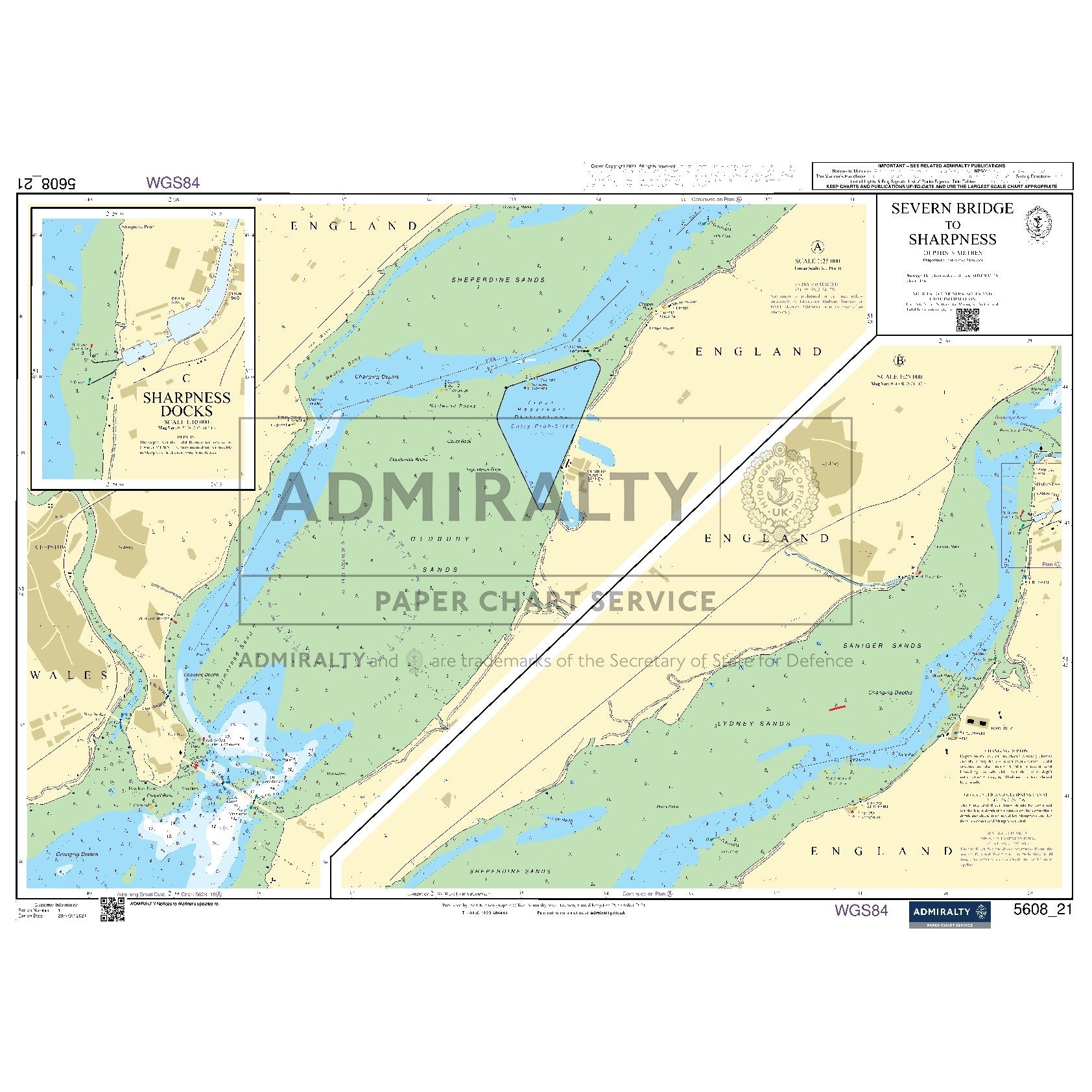 Nautical chart 5608_21 Severn Bridge to Sharpness on the River Severn with 3 panels