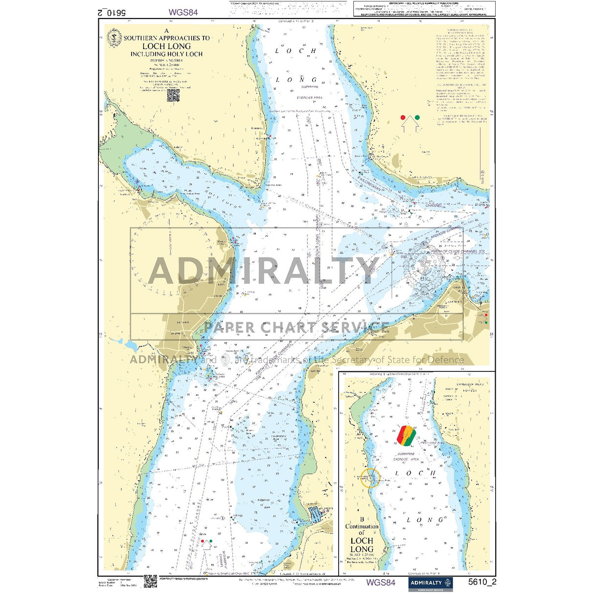 Nautical chart 5610_2 Southern Approaches to Loch Long including Holy Loch in the Firth of Clyde with 2 panels