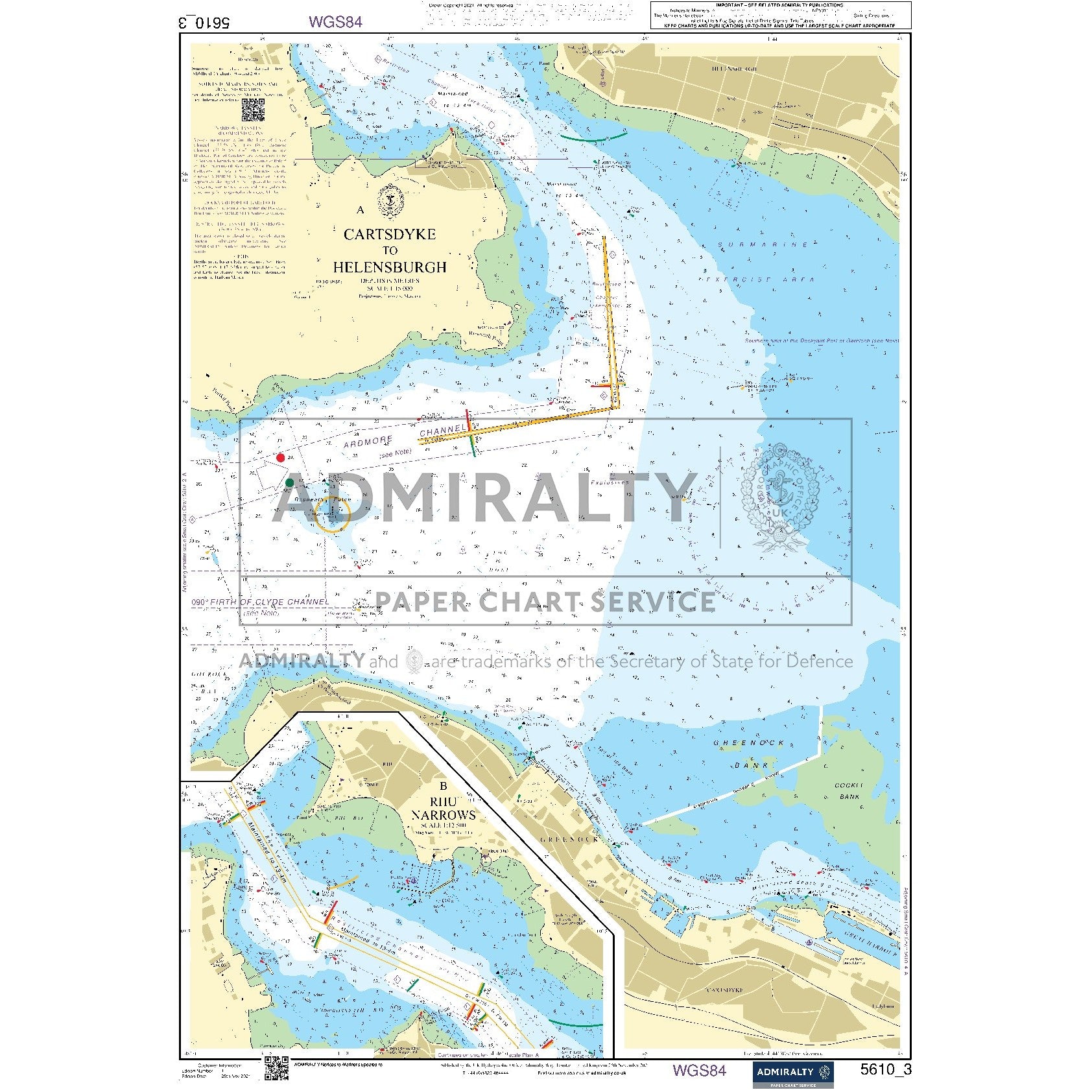 Nautical chart 5610_3 Cartsdyke to Helensburgh in the Firth of Clyde with 2 panels