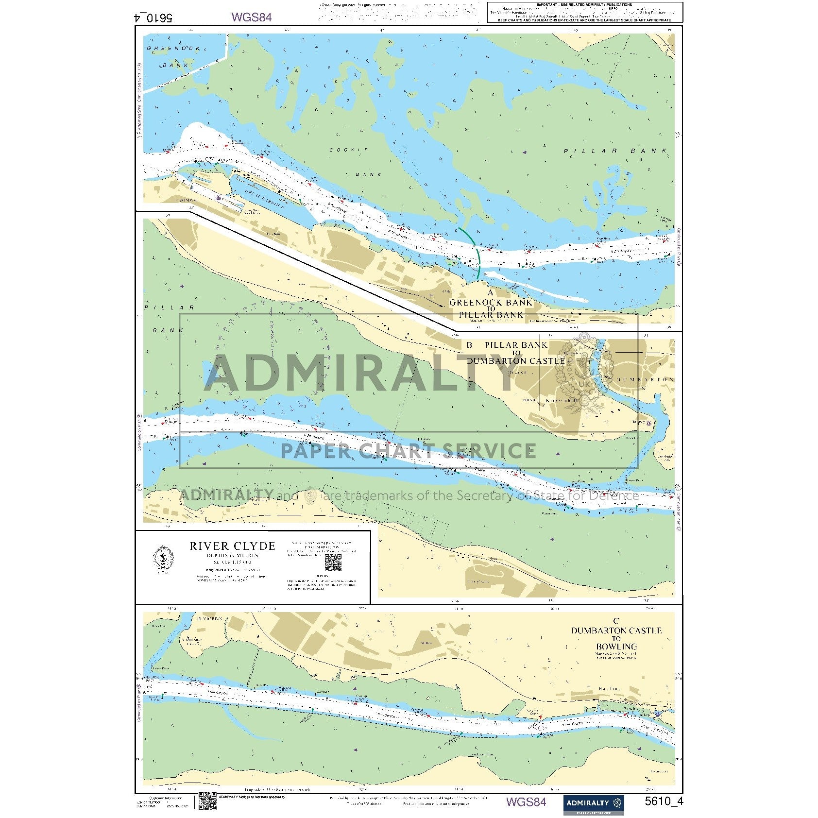 Nautical chart 5610_4 River Clyde in the Firth of Clyde with 3 panels