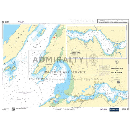 Nautical chart 5611_19 Approaches to Loch Etive on the west Scottish coast with 2 panels