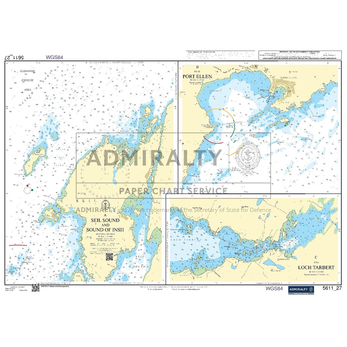 Nautical chart 5611_27 Seil Sound and Sound of Insh on the west Scottish coast with 3 panels