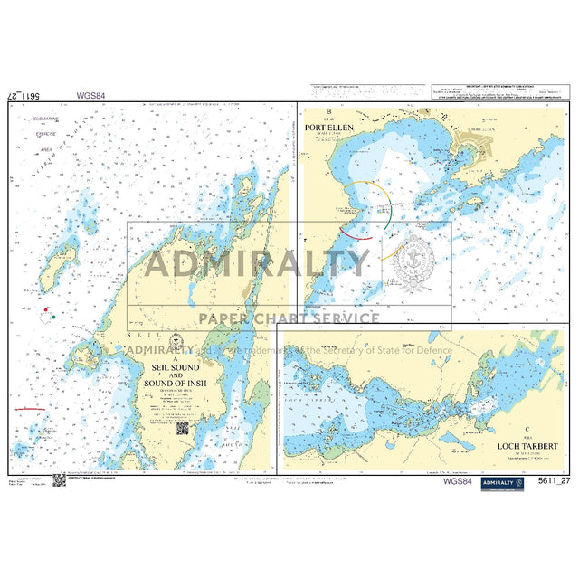 Nautical chart 5611_27 Seil Sound and Sound of Insh on the west Scottish coast with 3 panels