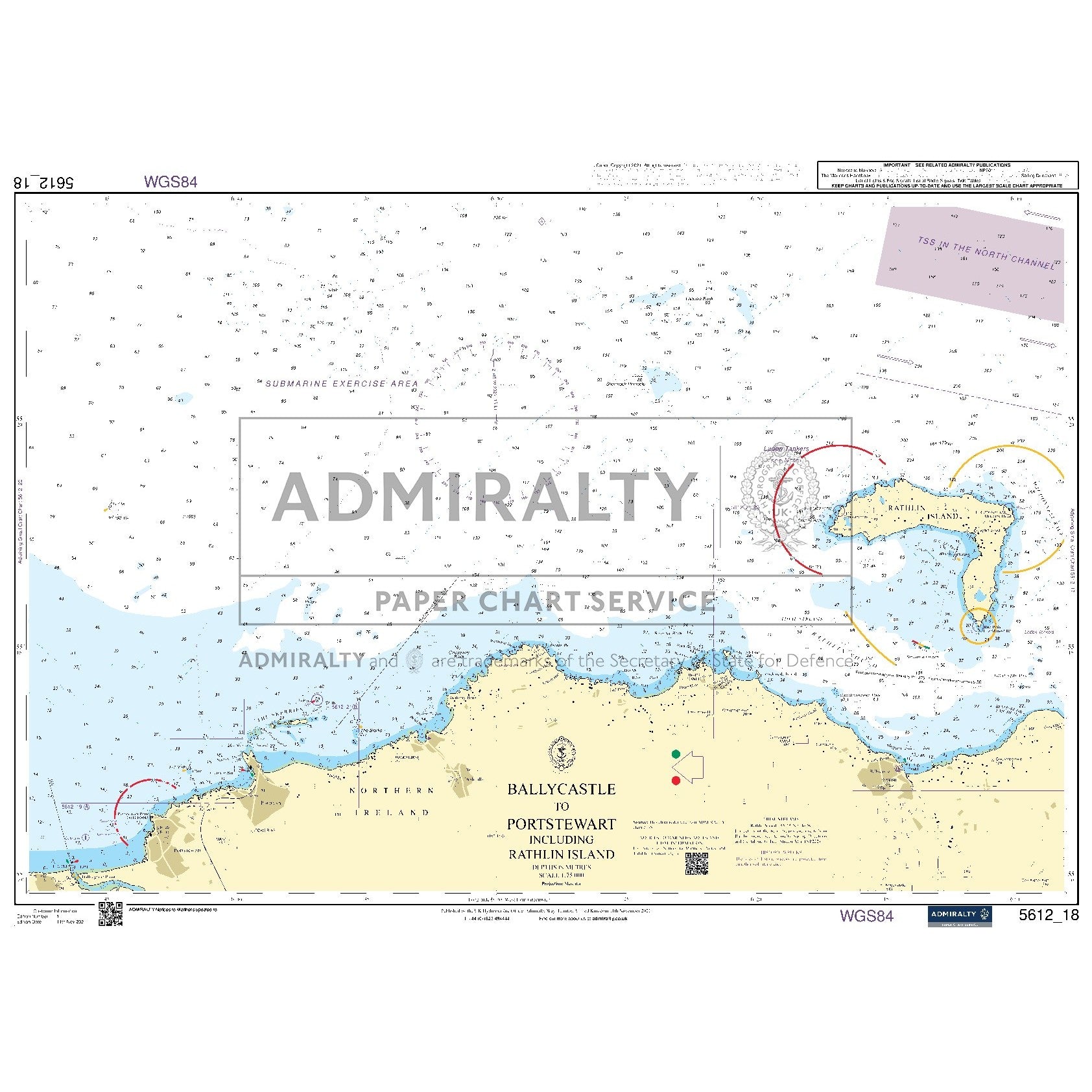 Nautical chart 5612_18 Ballycastle to Portstewart including Rathlin Island on the Northern Ireland coast