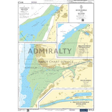 Nautical chart 5613_8 River Ribble and Silloth in the eastern Irish Sea with 4 panels