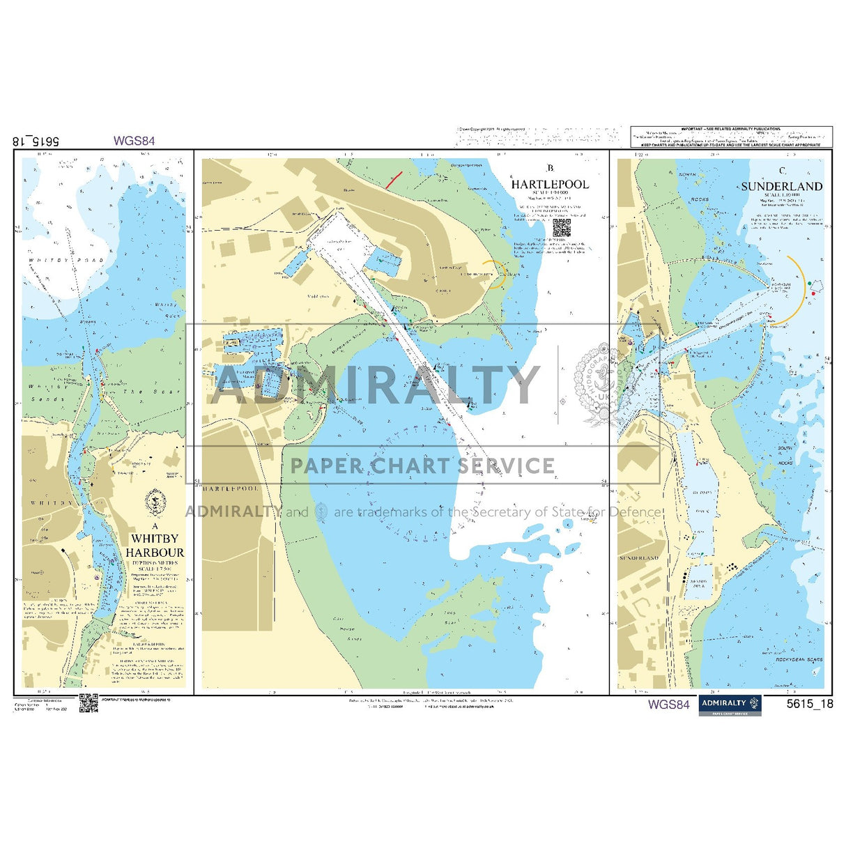 Nautical chart 5615_18 Whitby Harbour on the Yorkshire coast with 3 panels
