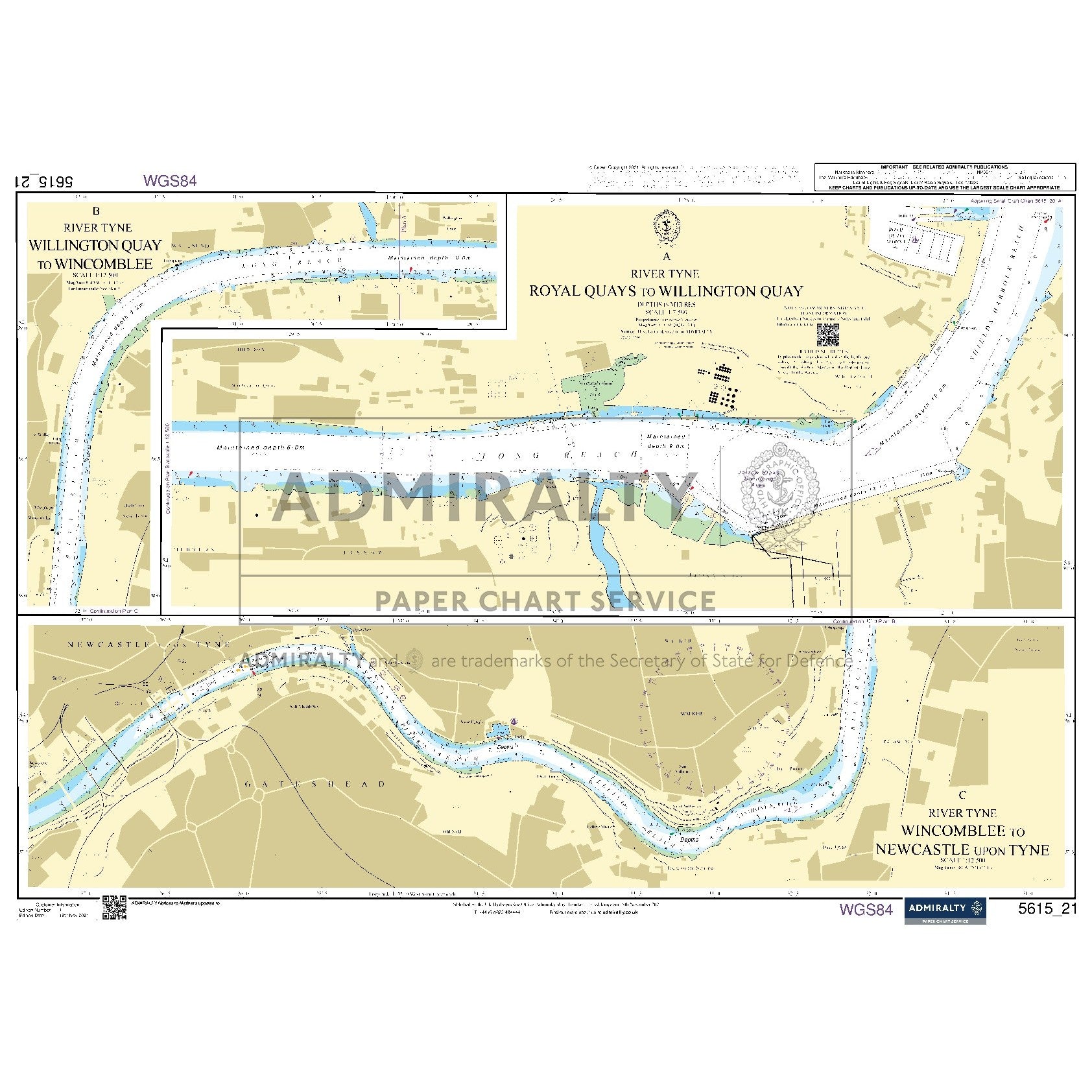 Nautical chart 5615_21 River Tyne - Royal Quays to Willington Quay on the River Tyne with 3 panels