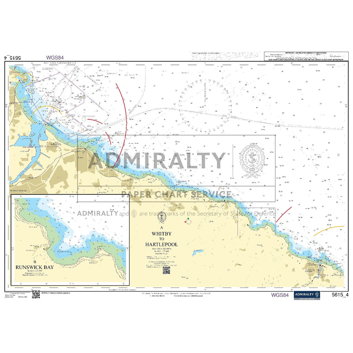Nautical chart 5615_4 Whitby to Hartlepool on the Yorkshire coast with 2 panels