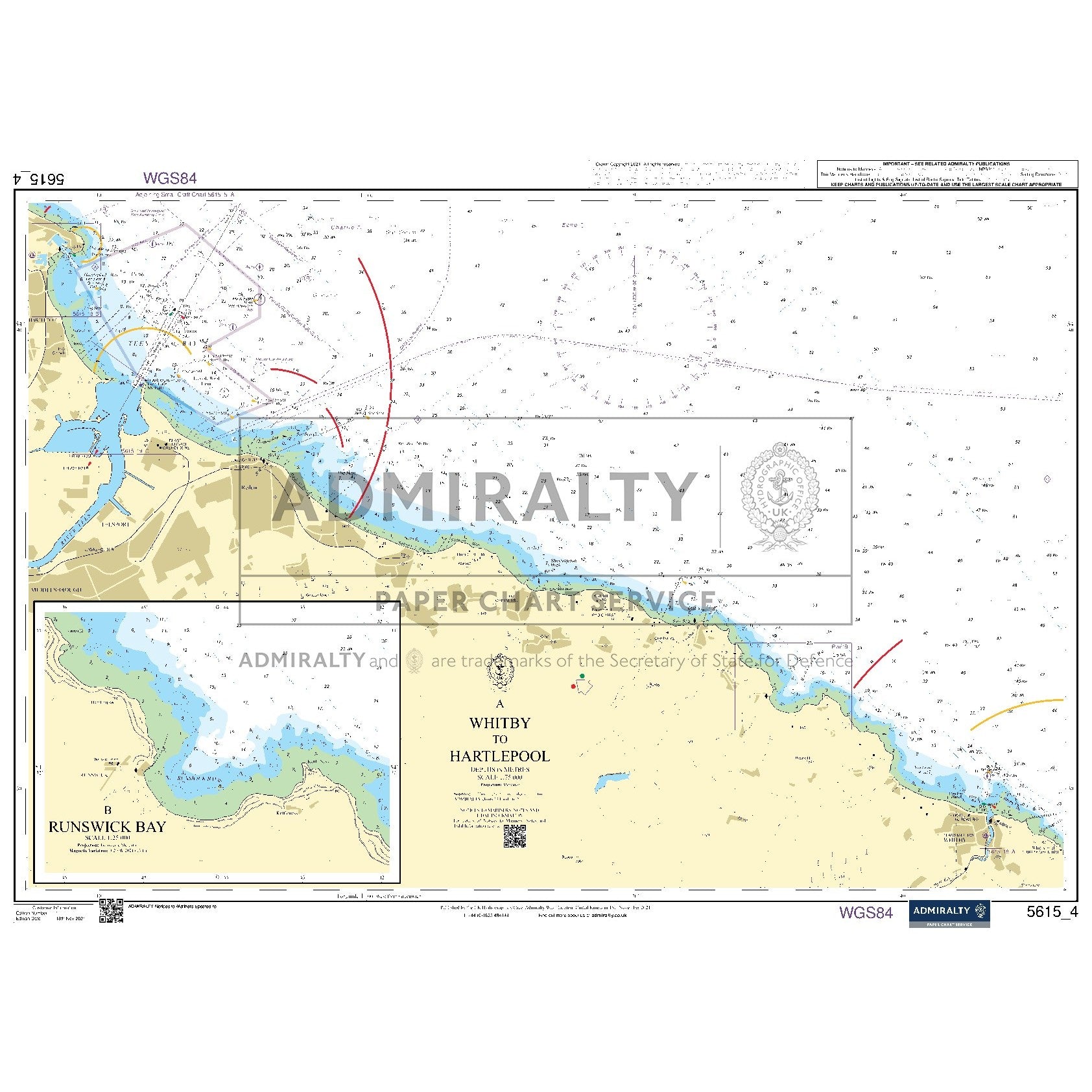 Nautical chart 5615_4 Whitby to Hartlepool on the Yorkshire coast with 2 panels