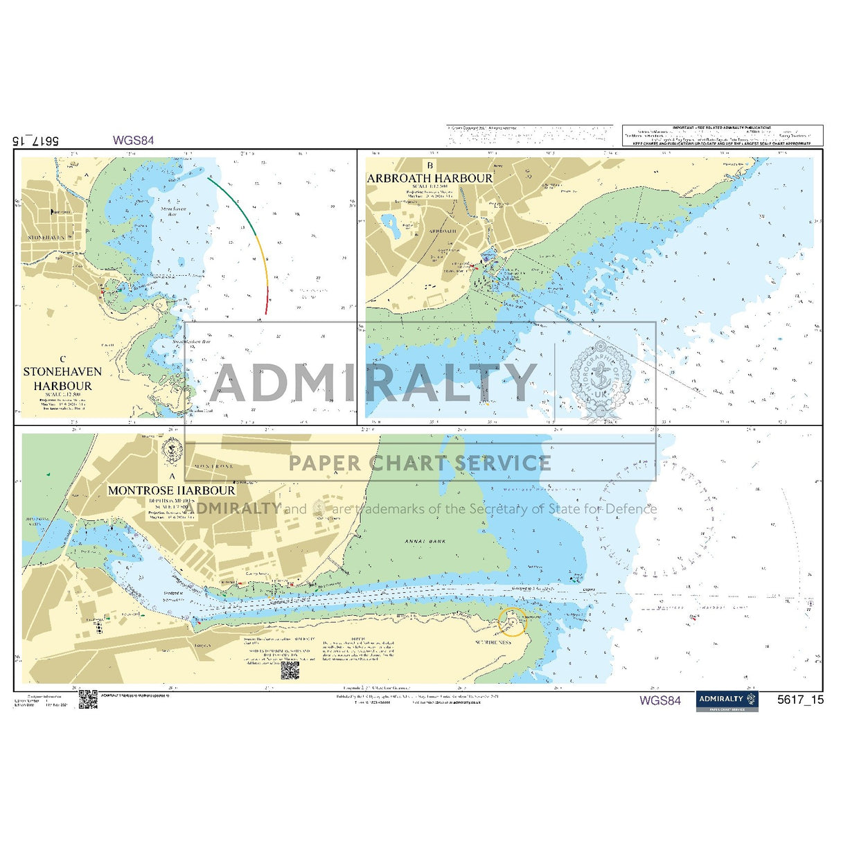 Nautical chart 5617_15 Montrose, Arbroath and Stonehaven Harbours on the east Scotland coast with 3 panels
