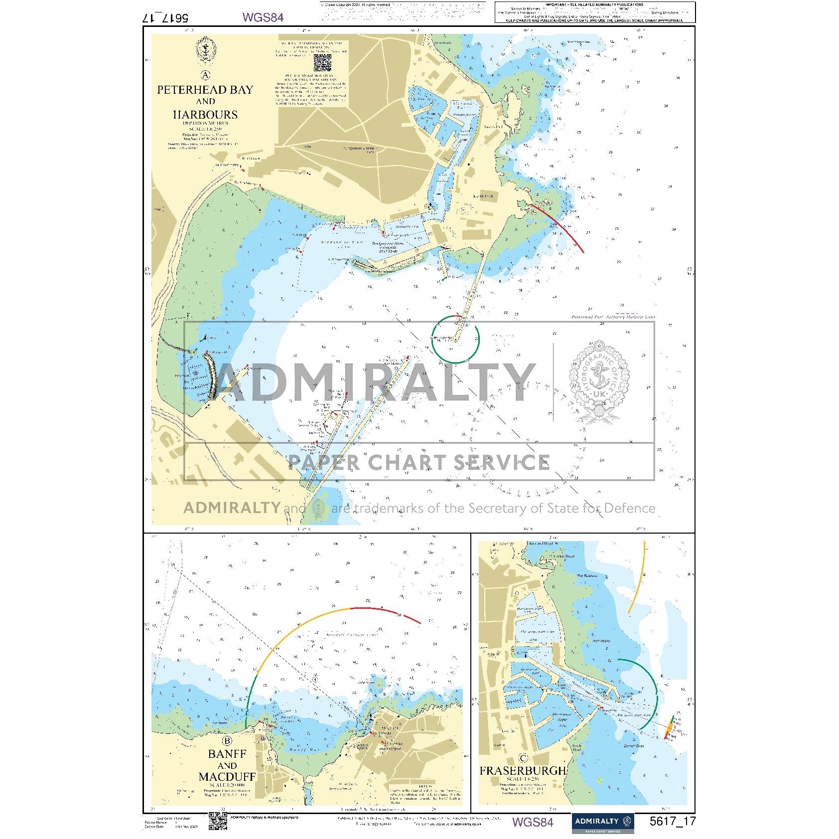 Nautical chart 5617_17 Peterhead Bay and Harbours on the east Scotland coast with 3 panels