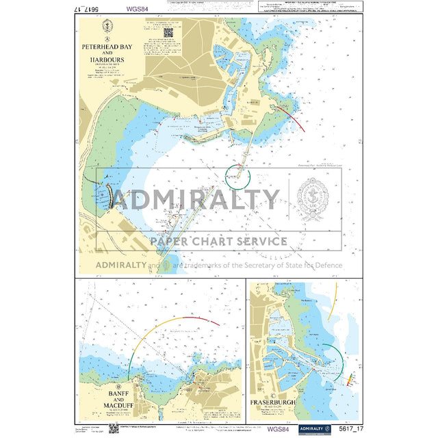 Nautical chart 5617_17 Peterhead Bay and Harbours on the east Scotland coast with 3 panels