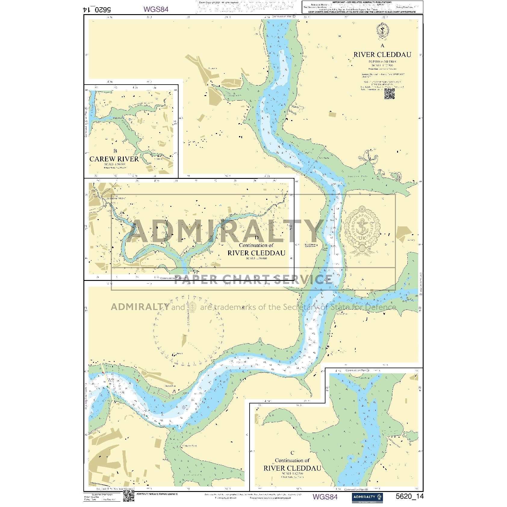Nautical chart 5620_14 River Cleddau in South West Wales with 4 panels