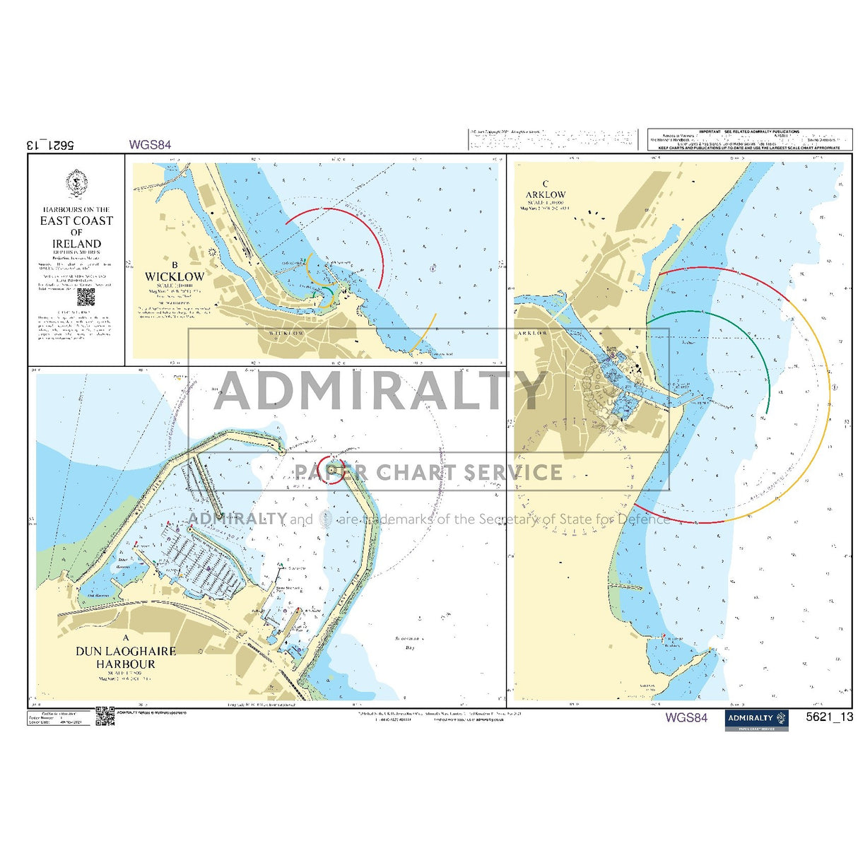 Nautical chart 5621_13 Harbours on the East Coast of Ireland with 3 panels