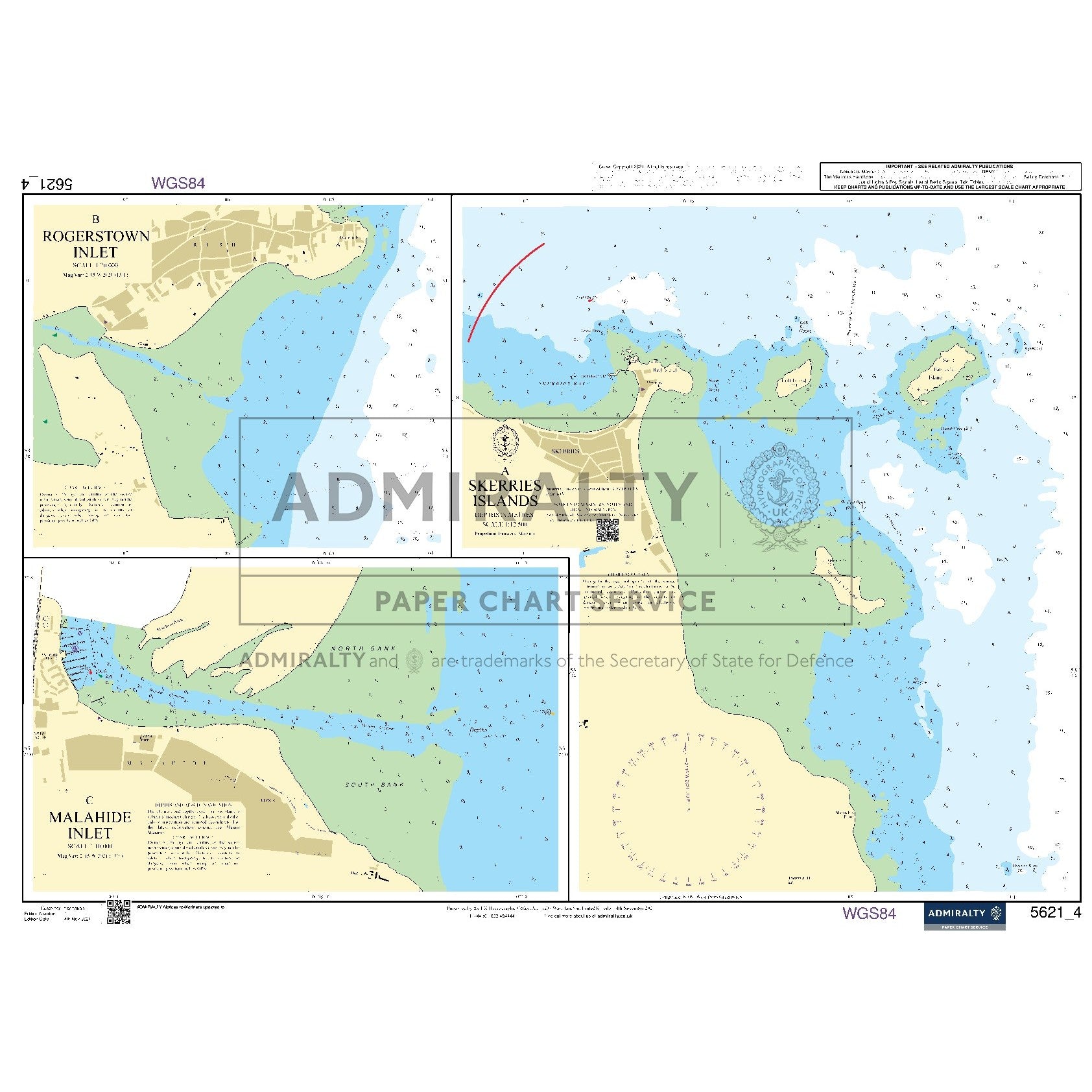 Nautical chart 5621_4 Carlingford Lough to Waterford with 3 panels