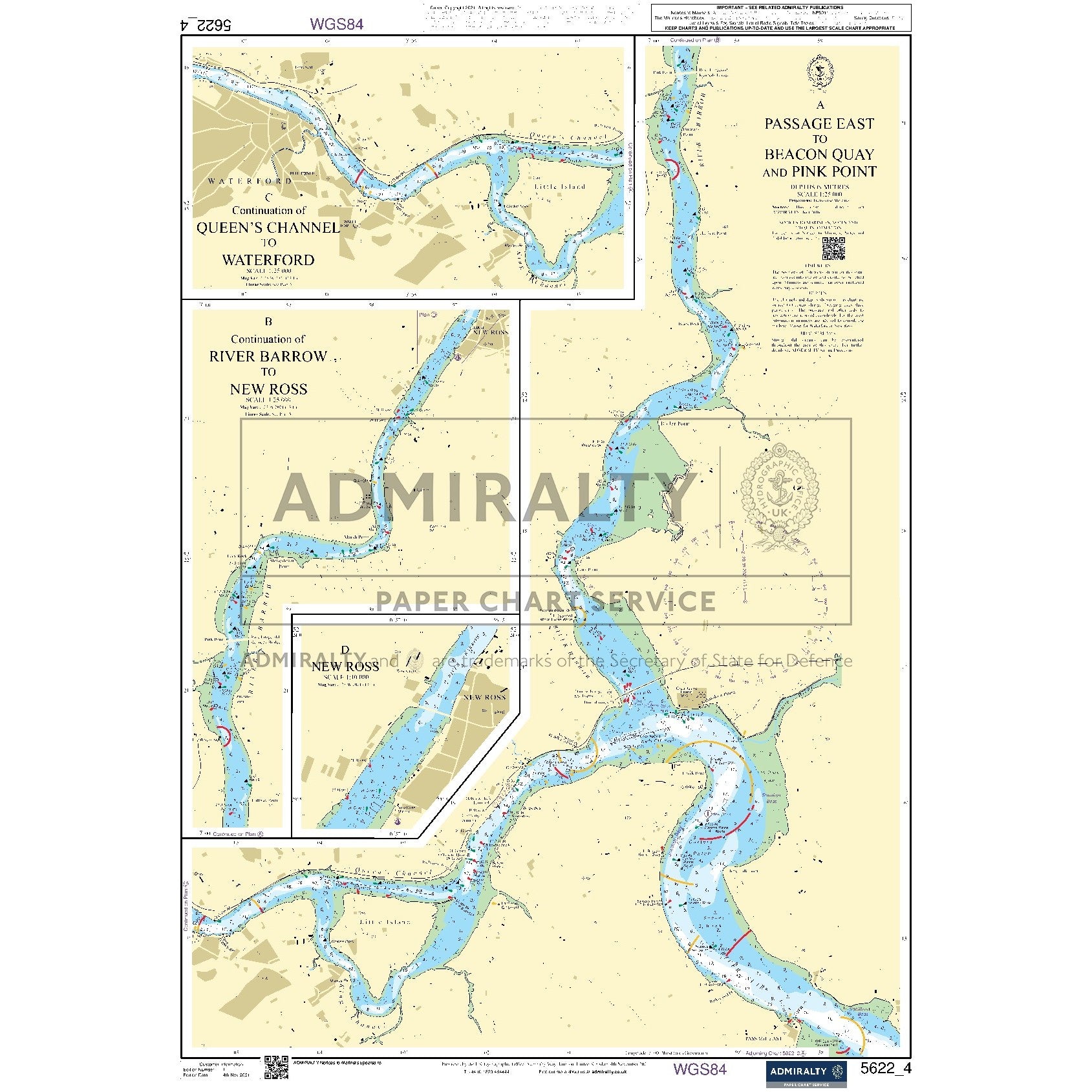 Nautical chart 5622_4 Passage East to Beacon Quay and Pink Point with 4 panels