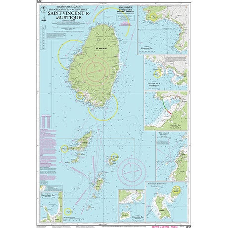 Imray Chart B30: St Vincent to Mustique by Imray displays navigational details, water depths, and harbor insets for Saint Vincent, Mustique, and nearby areas—a vital Eastern Caribbean nautical chart for safe sailing.