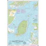 The Imray Chart B32, Carriacou to Grenada, is a detailed nautical chart ideal for Caribbean navigation, displaying the waters and coastlines between Carriacou and Grenada. It includes depth markings, navigational aids, and insets of specific areas. Key features include Grenada island in the center, with Carriacou to the north and various smaller islands.