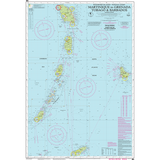 Imray Chart B5: Martinique to Tobago and Barbados by Imray shows islands, nautical routes, water depths, and navigation symbols on a blue background with pink and yellow details.