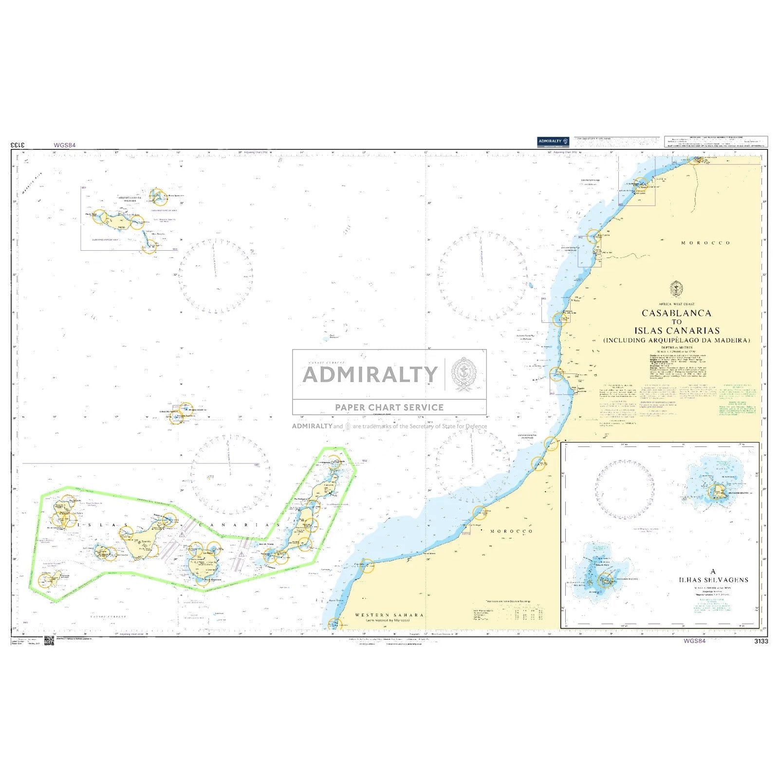 Thumbnail of Admiralty Chart 3133: Casablanca to Islas Canarias (Including Arquipelago da Madeira)