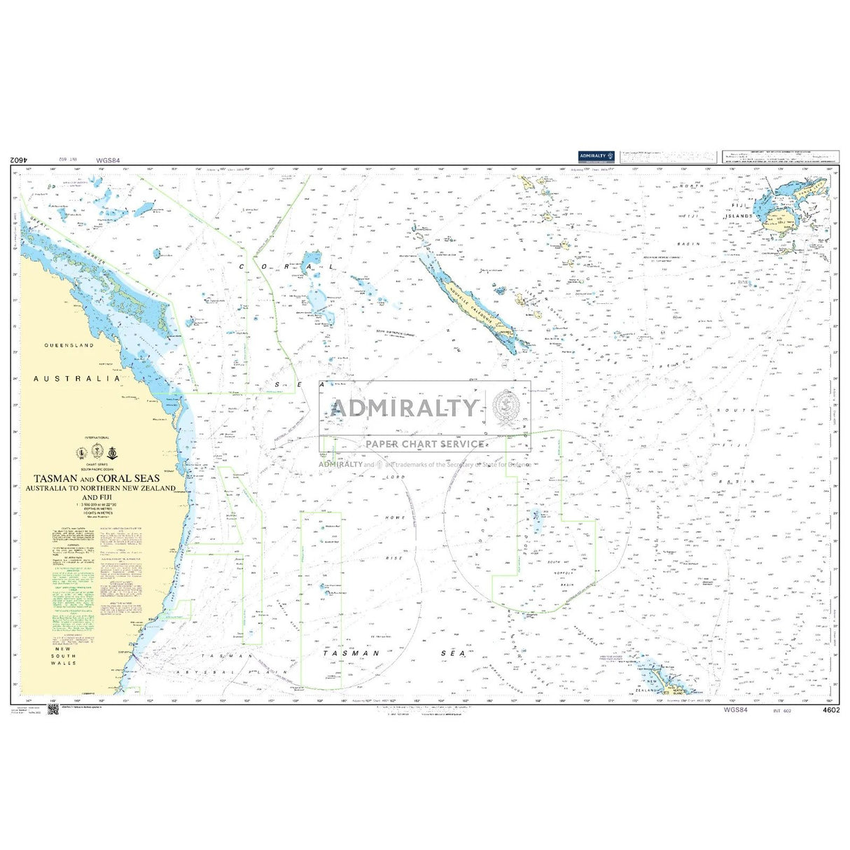 Thumbnail of Admiralty Chart 4602: Tasman and Coral Seas Australia to Northern New Zealand and Fiji