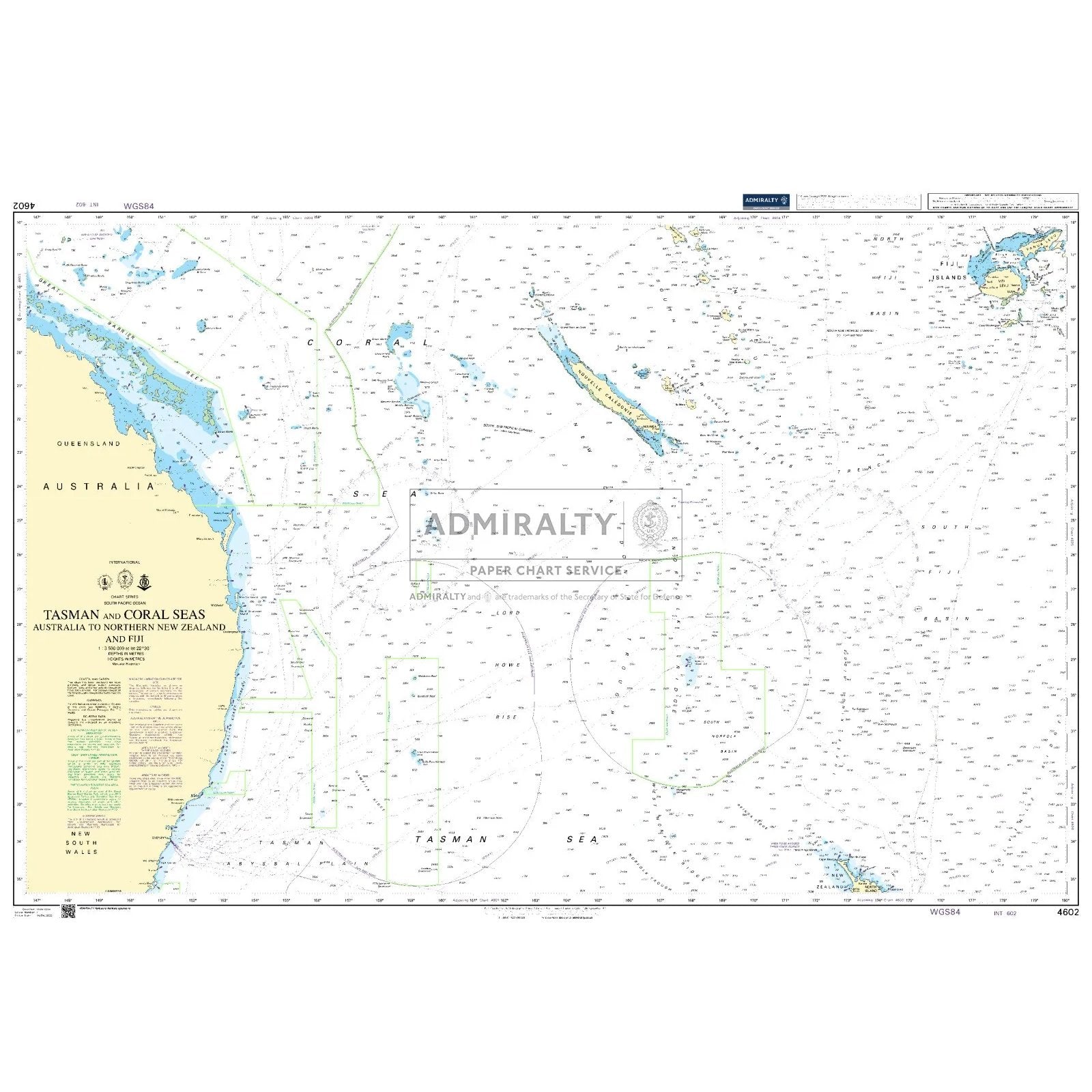 Thumbnail of Admiralty Chart 4602: Tasman and Coral Seas Australia to Northern New Zealand and Fiji