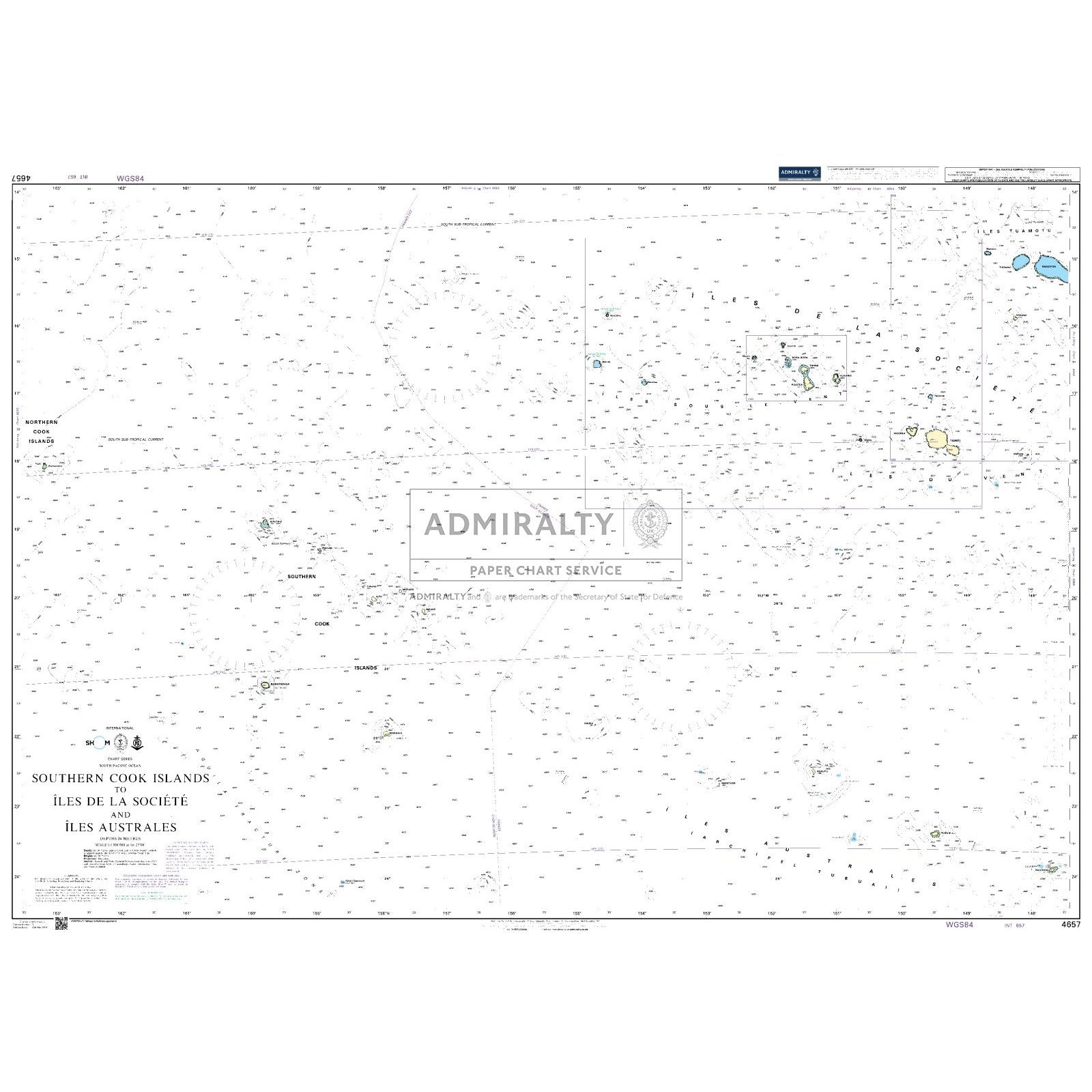 Thumbnail of Admiralty Chart 4657: Southern Cook Islands to Iles de la Societe and Iles Australes