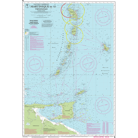 Imray Chart B: Martinique to Trinidad by Imray shows navigation routes, depth markings, and major islands from Martinique to Trinidad—an ideal nautical chart for reliable Caribbean navigation.