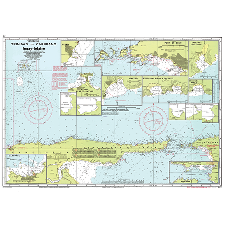 Imray Chart D11: Trinidad to Carupano by Imray covers Trinidad to Carúpano, Venezuela, with detailed insets of ports, navigational markers, depth contours, and islands—perfect for use alongside Imray-Iolaire Caribbean charts.
