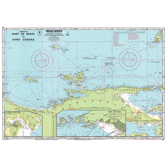 The Imray Chart D1 | Port of Spain to Cabo Codera is a comprehensive nautical chart by Imray, illustrating the maritime area from Port of Spain, Trinidad to Cabo Codera, Venezuela. This guide details coastal outlines, water depths, navigation routes, and various essential maritime markings and symbols for Caribbean navigation charts.