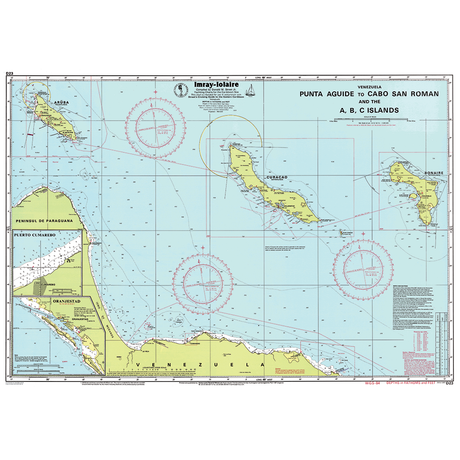 Imray Chart D23: Punta Aguide to Cabo San Roman and the A, B, C Islands by Imray—GPS compatible nautical chart covering Aruba, Bonaire, Curaçao & the Venezuelan coast with navigation routes, depths & key sites like Oranjestad and Península de Paraguaná.